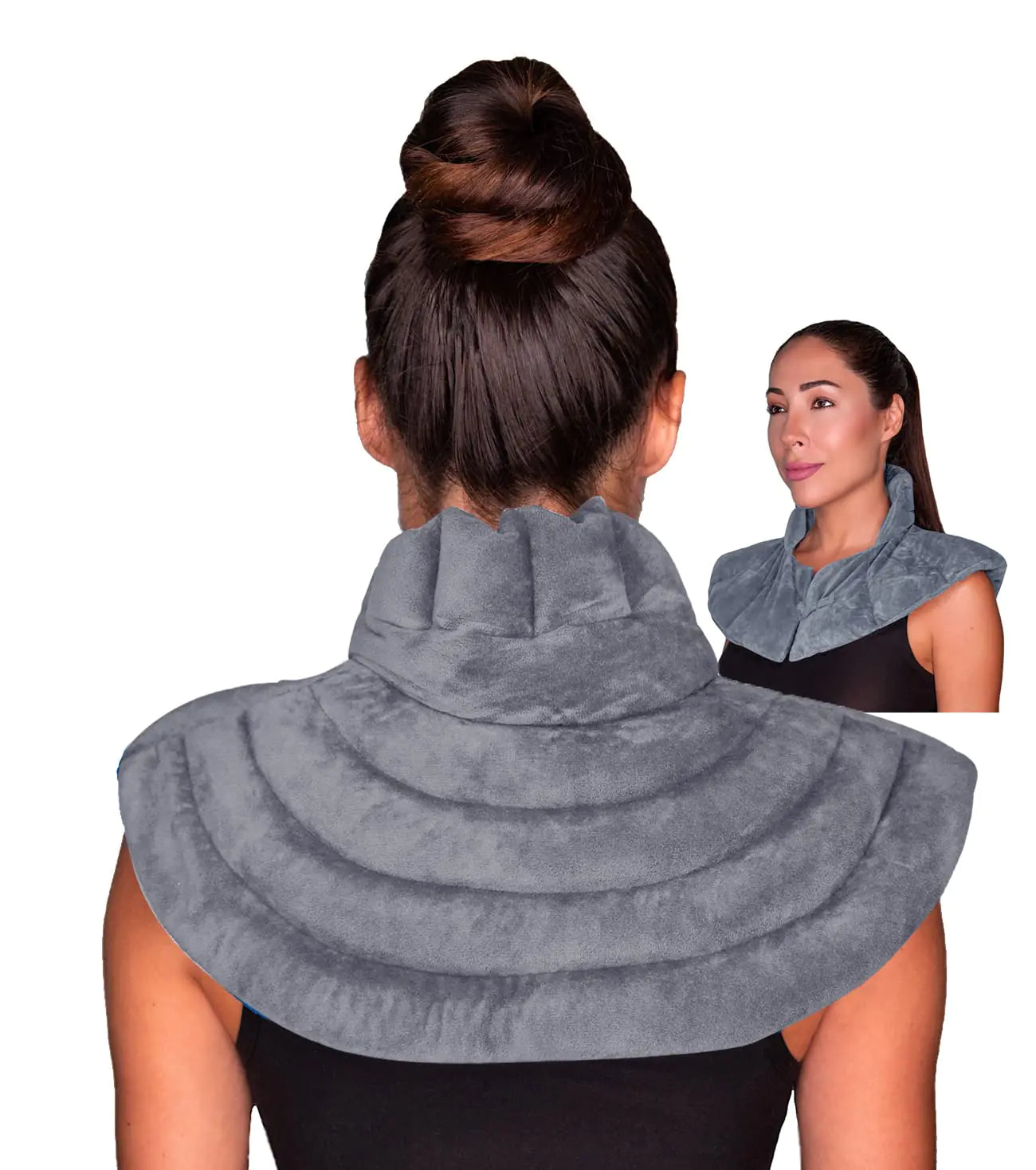 Neck & Shoulder Wrap - Weighted Microwavable Hot & Cold Compress | Moist Heat Heating Pad & Ice Pack for Injuries Reusable Therapy for Instant Pain Relief Tension Stress Upper Back Swelling (Grey)
